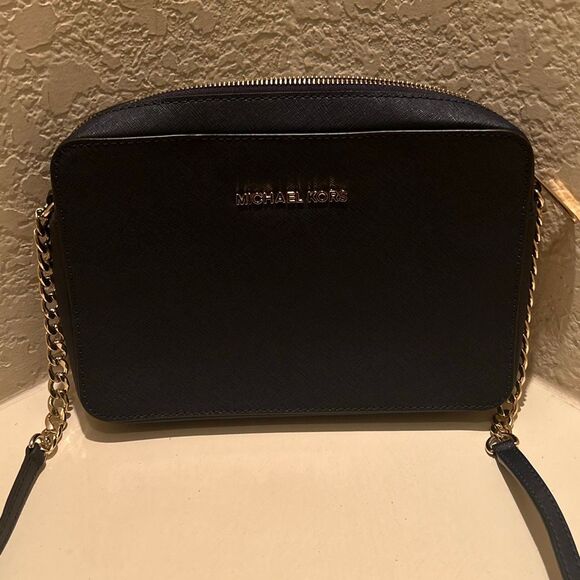 Michael Kors Jet Set Crossbody Bag Blue Saffiano Leather Classic Chain Accent - Picture 2 of 12